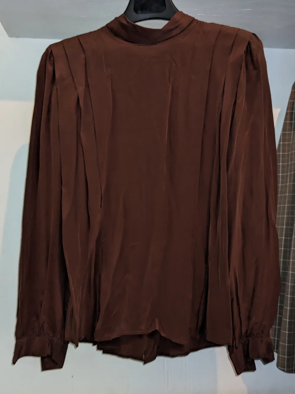 Chocolate Brown Tie-Back Blouse 100% Silk Quiet Luxury Rich Girl